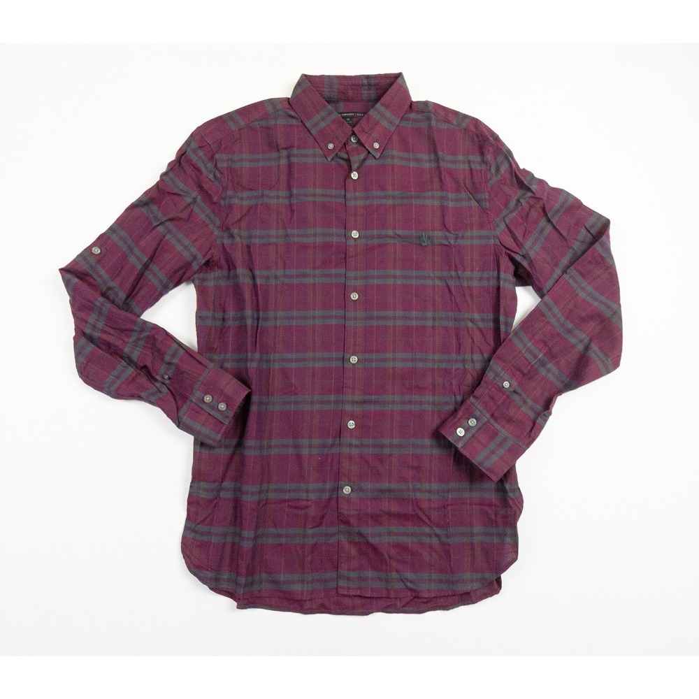 John Varvatos Shirt Mens Medium Red Button Up Long Sleeve Roll Up Check Preppy